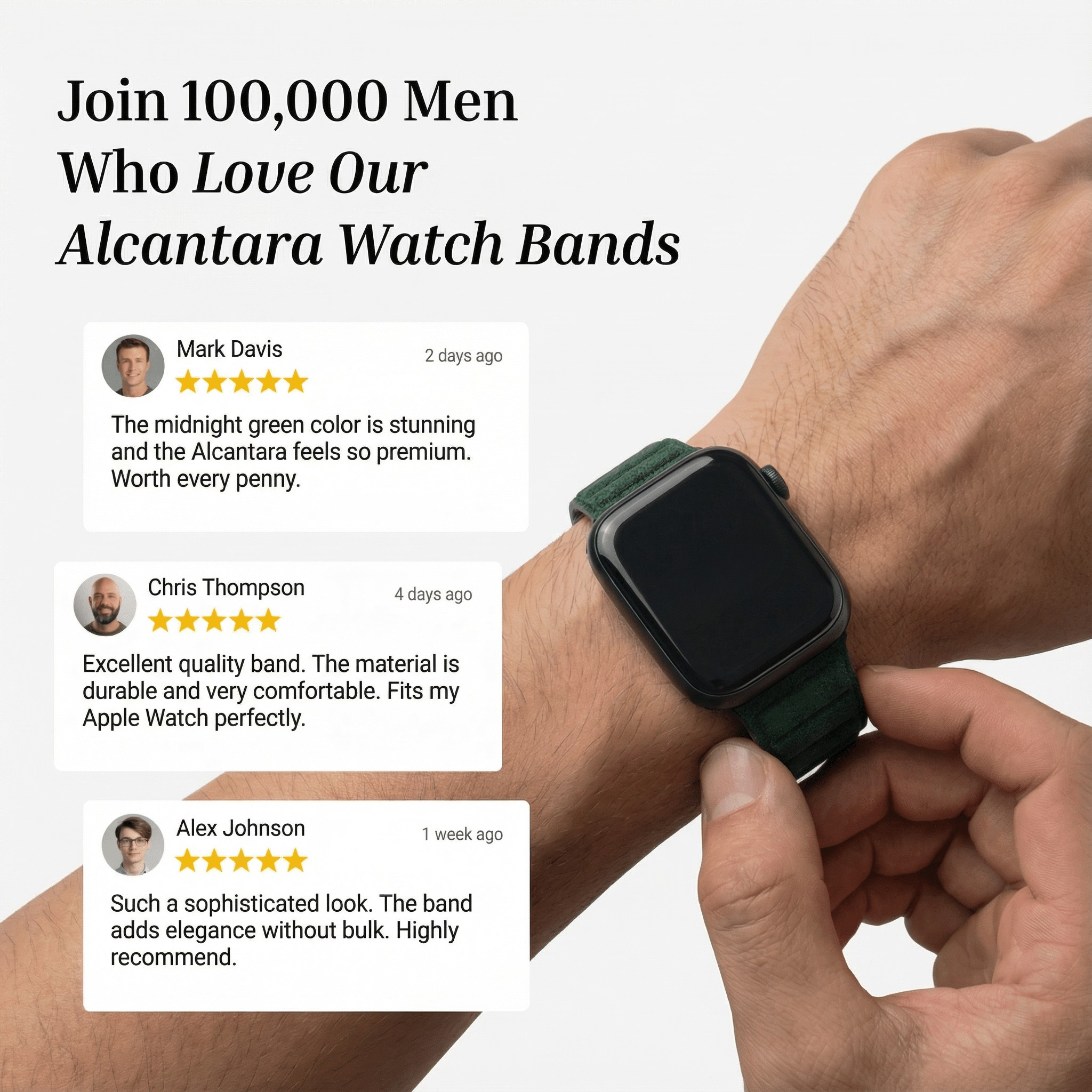 Alcantara Apple Watch Band - Midnight Green - 42/44/45/46mm & Ultra (49mm)