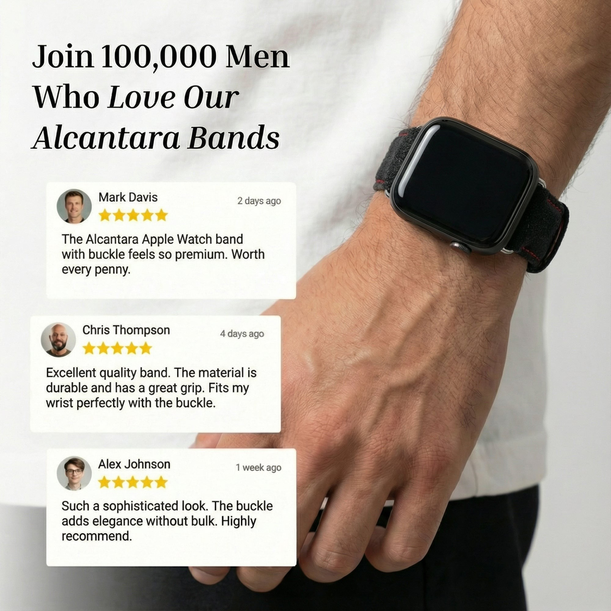 Alcantara Apple Watch Band With Buckle - Space Grey With Red Stitching - 38/40/41/42mm