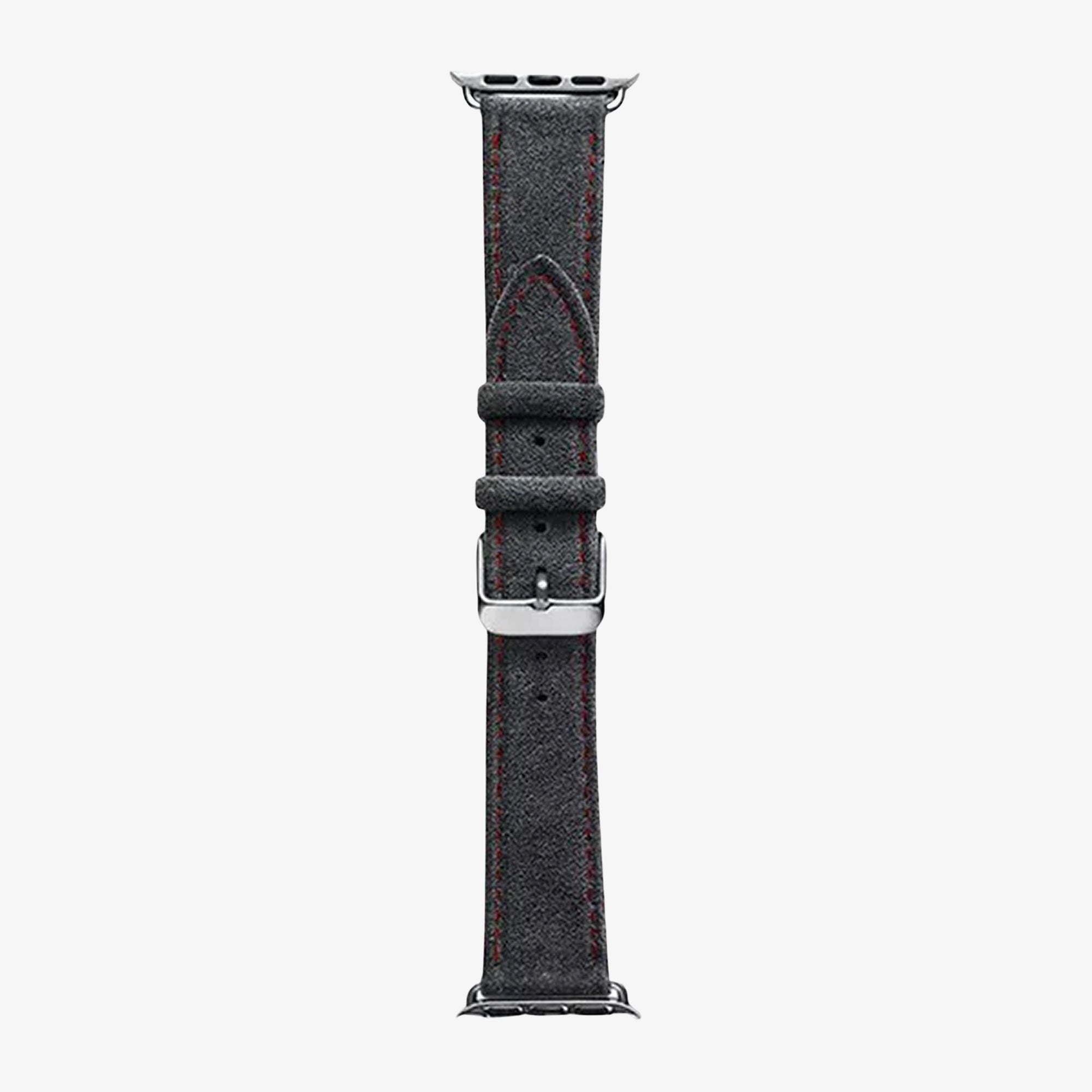 Alcantara Apple Watch Band With Buckle - Space Grey With Red Stitching - 42/44/45/46mm & Ultra (49mm)